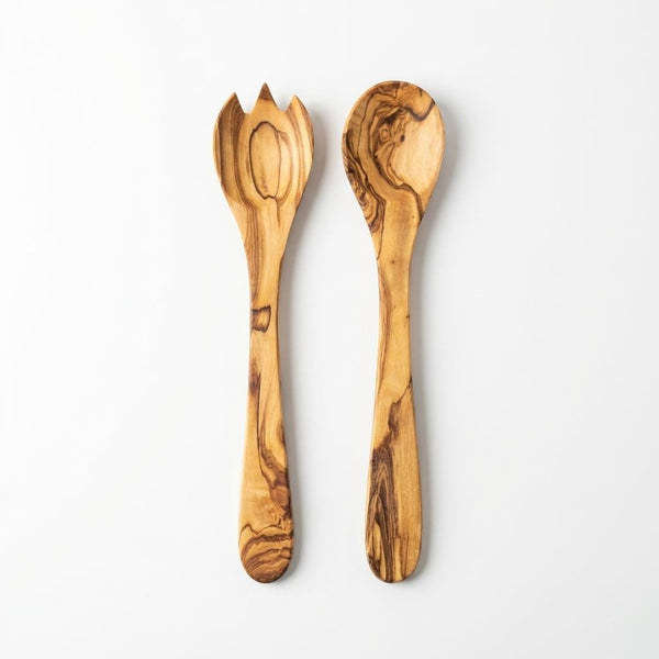 Olive Wood Salad Server Set - Spoon & Fork 30cm