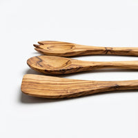 Olive Wood Kitchen Utensil Set 30cm - Spatula, Spoon & Salad Fork