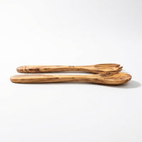 Olive Wood Salad Server Set - Spoon & Fork 30cm